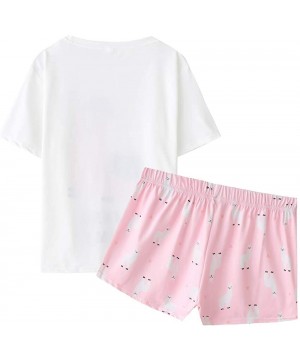 Sets Women Short Sleeve Tee and Shorts Pajama Set Cute Alpaca Print Sleepwear - Pink - C618H8AXNT5