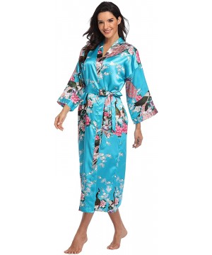 Robes Women's Long Floral Robe Bride Bridemaids Dressing Gown Silky - Blue - CT192DO3NDK