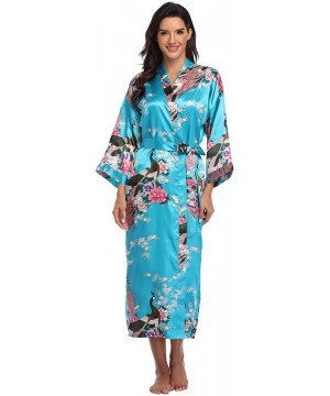 Robes Women's Long Floral Robe Bride Bridemaids Dressing Gown Silky - Blue - CT192DO3NDK