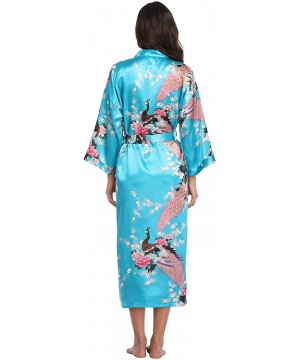 Robes Women's Long Floral Robe Bride Bridemaids Dressing Gown Silky - Blue - CT192DO3NDK