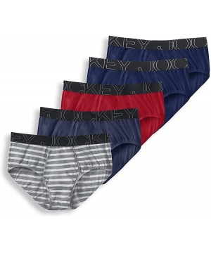 Briefs Men's Underwear ActiveBlend Brief - 5 Pack - Grey Stripe/Rough Blue/Racing Red/Navy/Navy - C018NXYZHE3