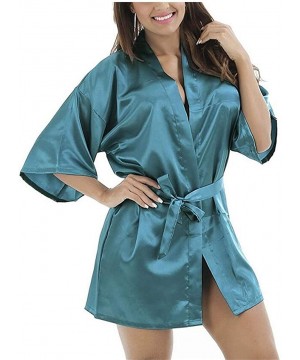 Robes Black Women's Faux Silk Robe Bath Gown Kimono Yukata Bathrobe Solid Color Sleepwear - As the Photo Show7 - C119C8TOLRM