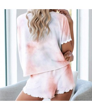 Sets Womens Two Piece Outfit Summer Tie Dyed Short Sleeve Shirt with Shorts Set Casual Lounge Romper Pajama Sets X apink - C9...