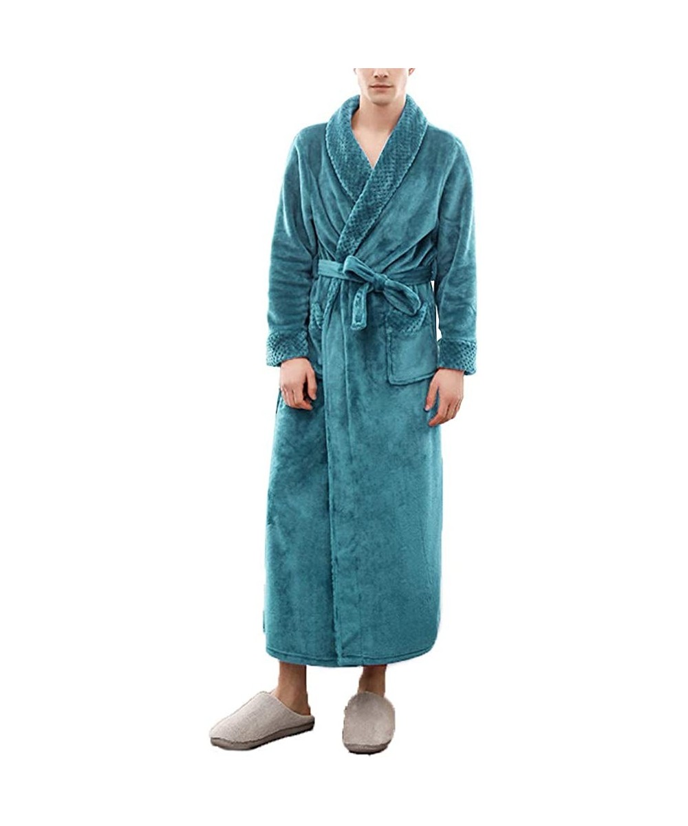 Robes Unisex Soft Solid Color Thick Warm Long Bath Robe Home Gown Sleepwear - Deep Green Men - C2196ED4M00