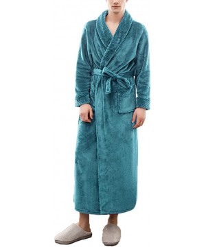 Robes Unisex Soft Solid Color Thick Warm Long Bath Robe Home Gown Sleepwear - Deep Green Men - C2196ED4M00