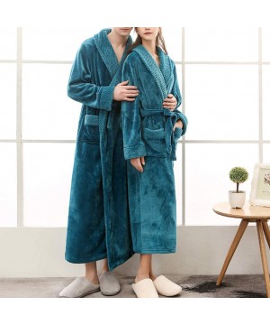 Robes Unisex Soft Solid Color Thick Warm Long Bath Robe Home Gown Sleepwear - Deep Green Men - C2196ED4M00