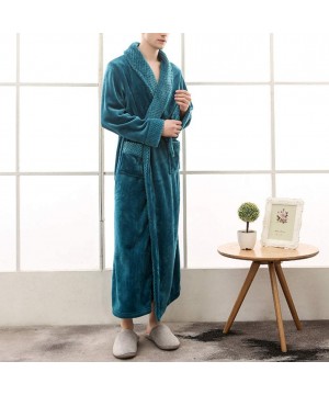 Robes Unisex Soft Solid Color Thick Warm Long Bath Robe Home Gown Sleepwear - Deep Green Men - C2196ED4M00