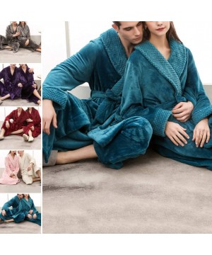 Robes Unisex Soft Solid Color Thick Warm Long Bath Robe Home Gown Sleepwear - Deep Green Men - C2196ED4M00