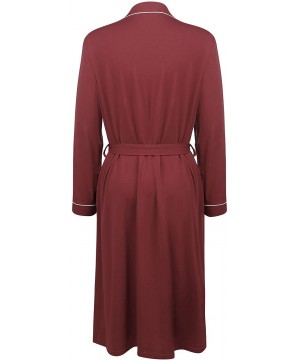 Robes Women's Kimono Robe Long Cotton Bathrobe Lightweight Dressing Gown - Wine Red - CX18YU2S65H