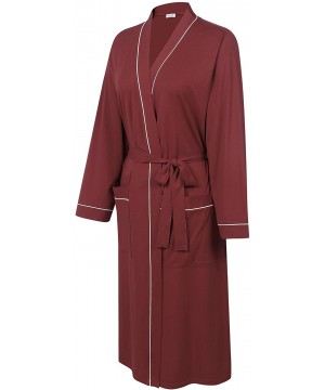 Robes Women's Kimono Robe Long Cotton Bathrobe Lightweight Dressing Gown - Wine Red - CX18YU2S65H