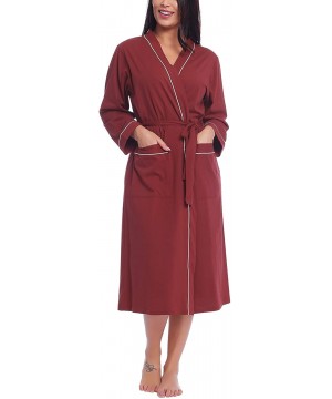 Robes Women's Kimono Robe Long Cotton Bathrobe Lightweight Dressing Gown - Wine Red - CX18YU2S65H