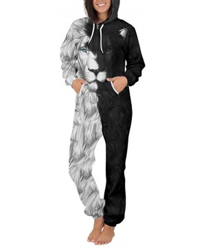 Sleep Sets Unisex 3D Print Jumpsuits Galaxy Animal Hooded One Piece Pajama - Blue Eyes Lion - CW1944XXKRH