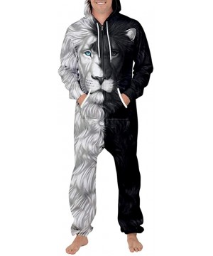 Sleep Sets Unisex 3D Print Jumpsuits Galaxy Animal Hooded One Piece Pajama - Blue Eyes Lion - CW1944XXKRH