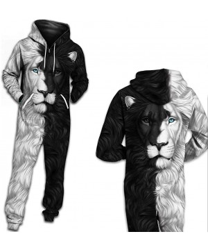 Sleep Sets Unisex 3D Print Jumpsuits Galaxy Animal Hooded One Piece Pajama - Blue Eyes Lion - CW1944XXKRH