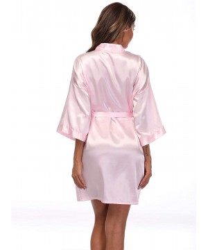 Robes Women's Satin Kimono Robes Short Silky Bathrobe Pure Color Robe for Wedding - Light Pink - CI18NZWXHQX