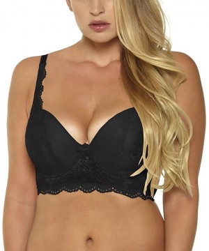 Bras Women's Sexy Plus Size Longline Bra with Lace - Black - CX185LCA9WZ