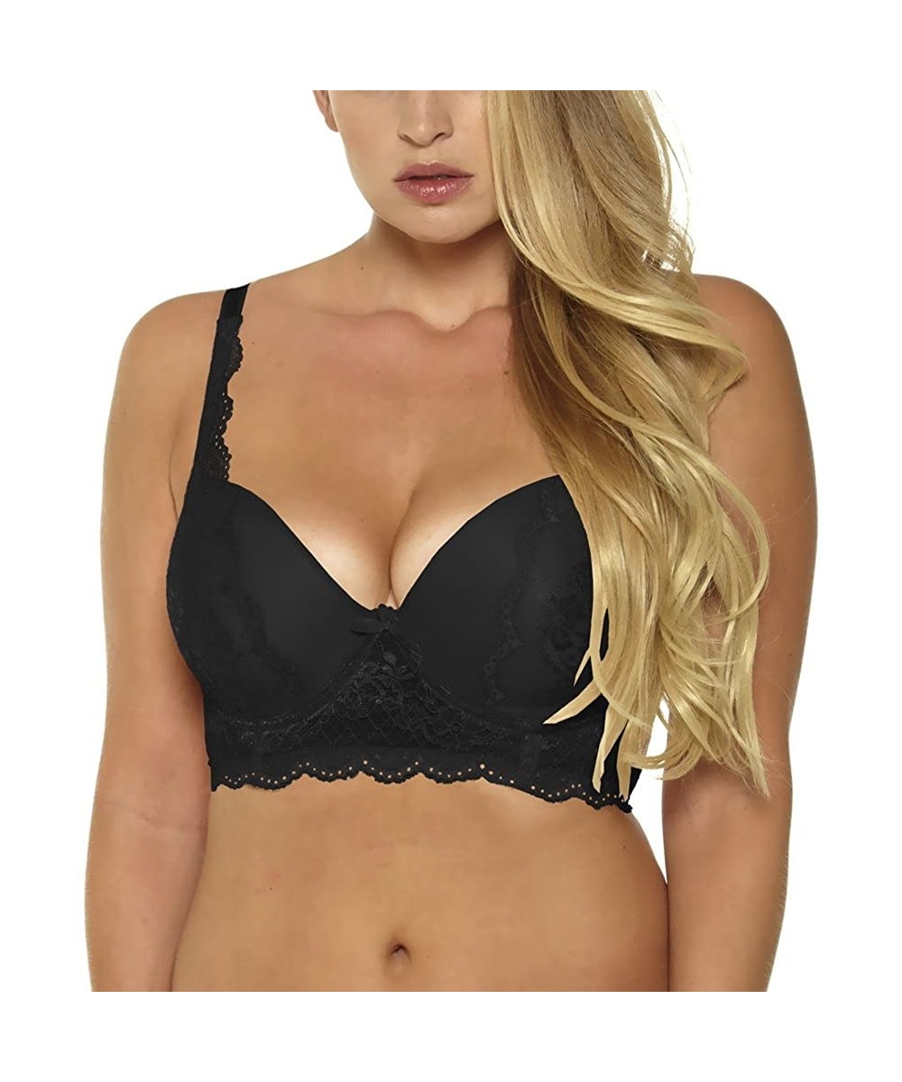 Bras Women's Sexy Plus Size Longline Bra with Lace - Black - CX185LCA9WZ