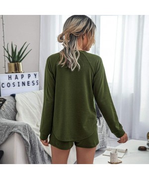 Sets Womens Tie Dye Short Lounge Set Long Sleeve Tops and Shorts 2 Piece Pajamas Set Sleepwear - Solid Army Green - C7199OGZ4AT