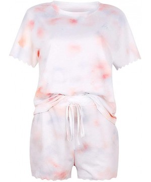 Sets Womens Two Piece Outfit Summer Tie Dyed Short Sleeve Shirt with Shorts Set Casual Lounge Romper Pajama Sets X apink - C9...