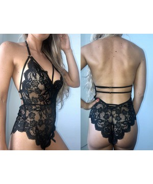 Baby Dolls & Chemises Lingerie for Women One Piece Teddy Lingerie Sexy Bodysuit Lace Babydoll - Black - CP198XTEIRU