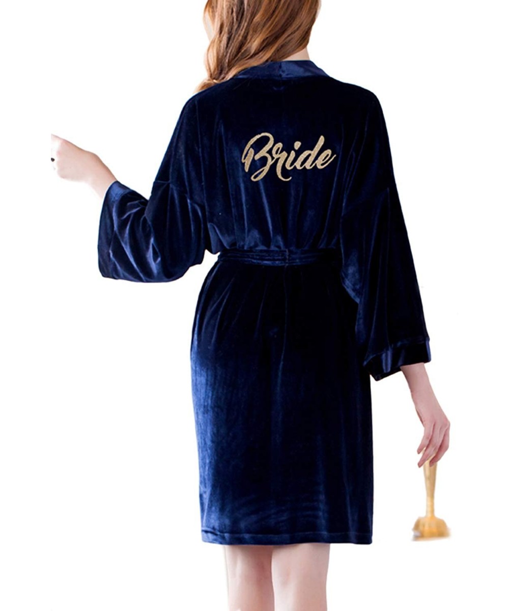 Robes Womens Kimono Dressing Gown Bride Bridesmaid Robe Loungewear Bathrobe - Navy - CQ196Z4788K