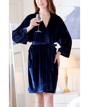 Robes Womens Kimono Dressing Gown Bride Bridesmaid Robe Loungewear Bathrobe - Navy - CQ196Z4788K