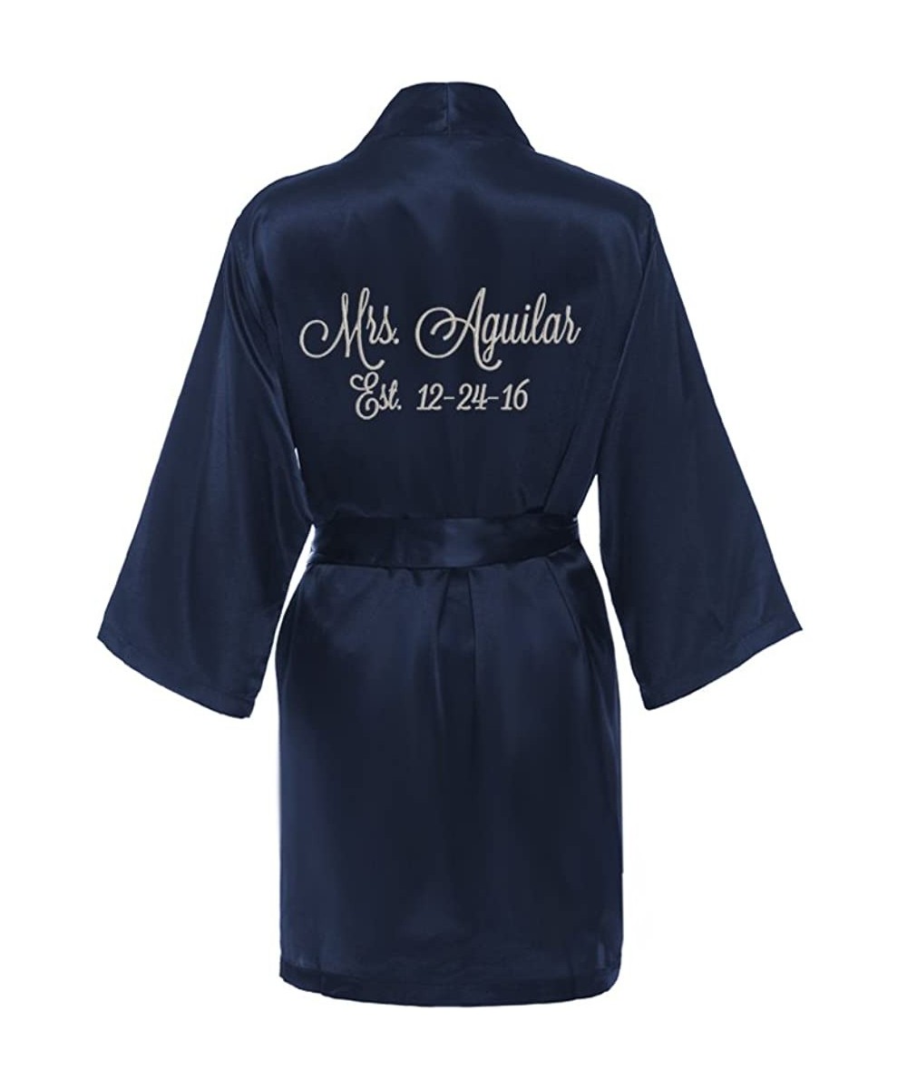 Robes Personalized Mrs. Satin Bridal Robe - Navy Blue - CB12E093A0J