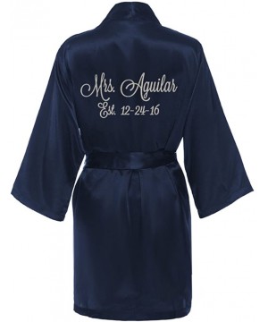 Robes Personalized Mrs. Satin Bridal Robe - Navy Blue - CB12E093A0J