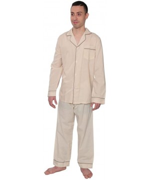 Sleep Sets Men's Plaid Woven Long Sleeve Long Leg Pajama Set - Solid Tan - C81827K7UID