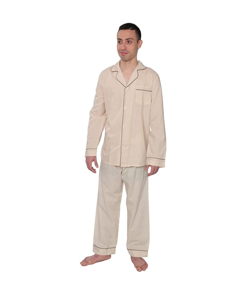 Sleep Sets Men's Plaid Woven Long Sleeve Long Leg Pajama Set - Solid Tan - C81827K7UID