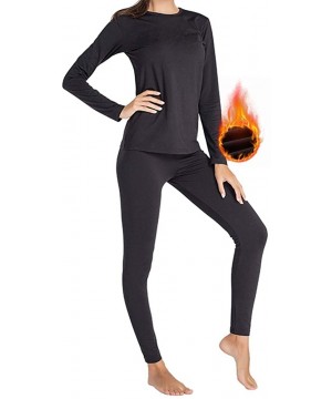 Thermal Underwear Thermal Underwear Women Long Sleeve Johns Set Fleece Top Leggings Warm Pajamas - 11 - Black - C418AI4DG5Q