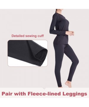 Thermal Underwear Thermal Underwear Women Long Sleeve Johns Set Fleece Top Leggings Warm Pajamas - 11 - Black - C418AI4DG5Q