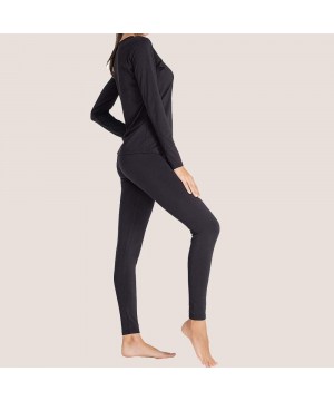 Thermal Underwear Thermal Underwear Women Long Sleeve Johns Set Fleece Top Leggings Warm Pajamas - 11 - Black - C418AI4DG5Q