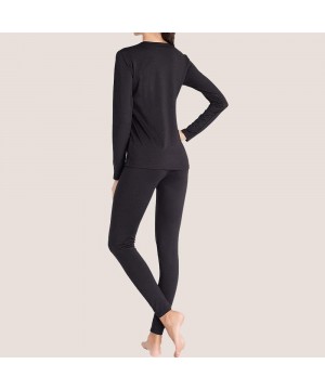 Thermal Underwear Thermal Underwear Women Long Sleeve Johns Set Fleece Top Leggings Warm Pajamas - 11 - Black - C418AI4DG5Q