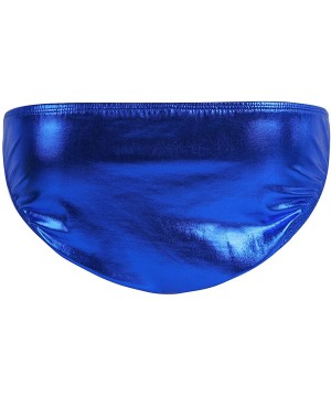 G-Strings & Thongs Men's Ball Hole Thong Wet Look Leather Nuts Out Underwear with Scrotum Hole - Blue - CB18EOE86MD