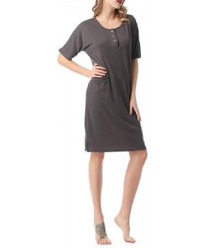 Nightgowns & Sleepshirts Women Casual Loose Short Sleeve Button O-Neck Plain Sleepwear - Grey - C61900QY0M7