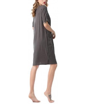 Nightgowns & Sleepshirts Women Casual Loose Short Sleeve Button O-Neck Plain Sleepwear - Grey - C61900QY0M7