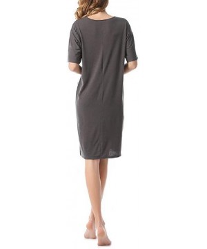 Nightgowns & Sleepshirts Women Casual Loose Short Sleeve Button O-Neck Plain Sleepwear - Grey - C61900QY0M7