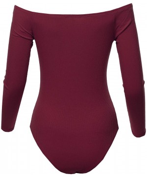 Shapewear Women's Classic Rib Long Sleeve Scoop Neck Bodysuit - Fewbso0006 Burgundy - CT18Y4RCUKS