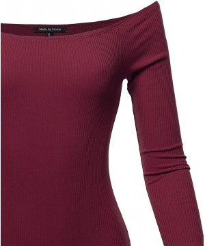 Shapewear Women's Classic Rib Long Sleeve Scoop Neck Bodysuit - Fewbso0006 Burgundy - CT18Y4RCUKS