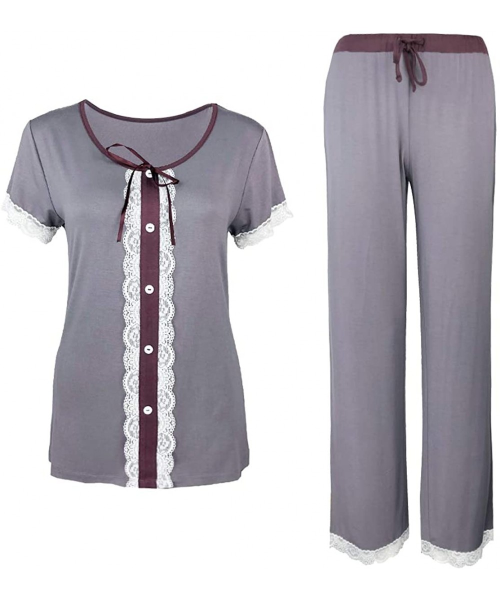 Sets Vision Brown Knot Women's Stretchable Bamboo Pajamas & loungewear set - Purple - CQ18RRG5MOY