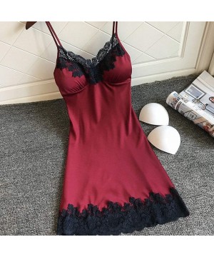 Baby Dolls & Chemises Sexy Lingerie for Women V-Neck Lace Nightwear Satin Pajamas Temptation Chemise Underwear Teddy Sleepwea...