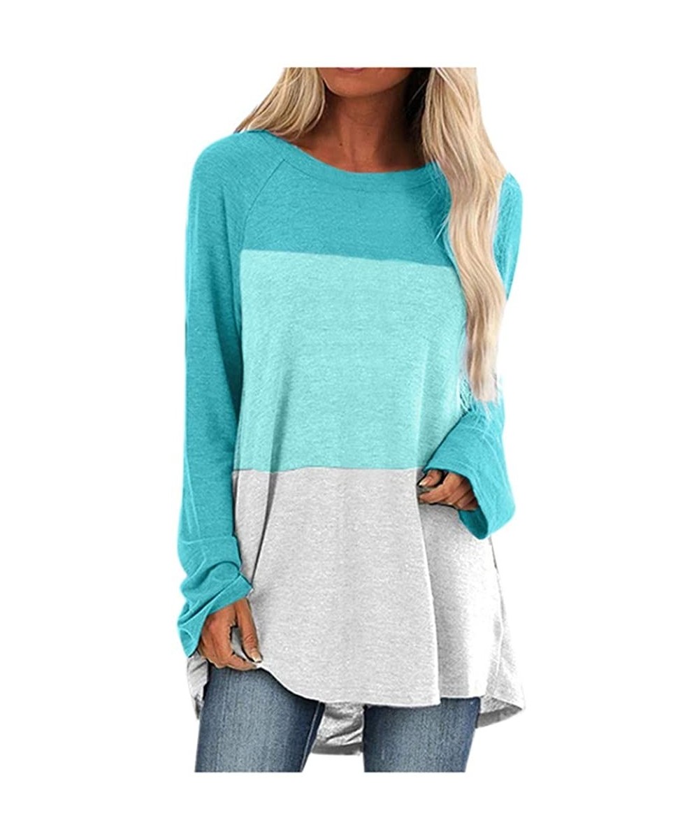 Baby Dolls & Chemises Color Block Long Sleeve Shirts for Women-Casual Round Neck Tops-Loose Fit Soft Pullover Sweatshirts Tun...