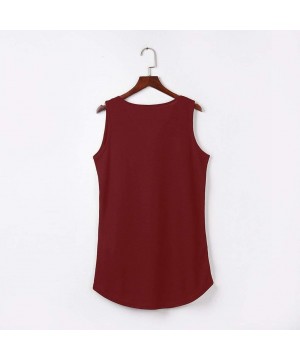 Bras Womens Solid Button Shirt Casual Sleeveless V-Neck Slim Fit Tank Tops Tunics Vest - Wine Red - CD1945CT6UE