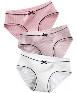 Panties Women's Multi-Pack Cotton Panties with Cute Bowknot for Teens Girls - Pink- White& Cameo Brown - CS18XIWZ2E9