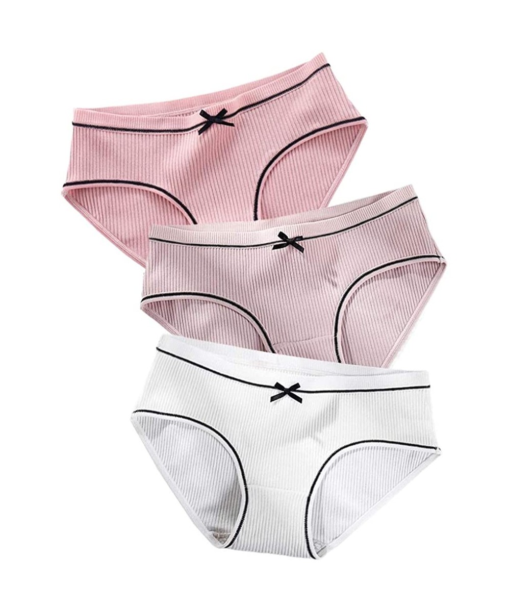 Panties Women's Multi-Pack Cotton Panties with Cute Bowknot for Teens Girls - Pink- White& Cameo Brown - CS18XIWZ2E9