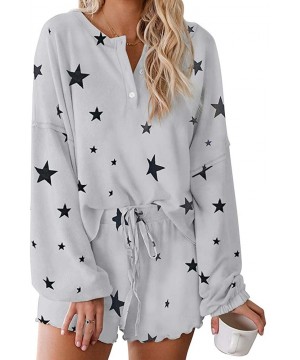 Sets Womens Long Sleeve Pajamas Set Tie Dye Printed Ruffle Soft Top&Shorts PJ Set Nightwear Sleepwear Loungewear Star - CF19D...