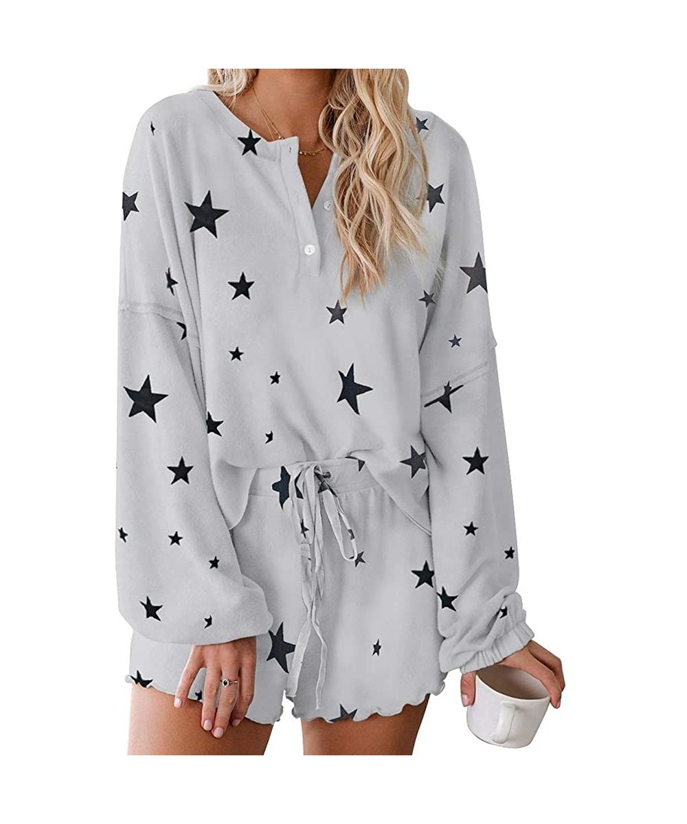 Sets Womens Long Sleeve Pajamas Set Tie Dye Printed Ruffle Soft Top&Shorts PJ Set Nightwear Sleepwear Loungewear Star - CF19D...