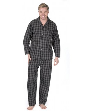 Sleep Sets Mens Plus Size Woven Poplin Pajama Set - Black Check - CZ17YTIA37H