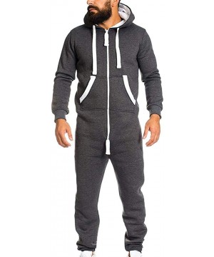 Sleep Sets Men Jumpsuit One-Piece Garment Non Footed Pajama Playsuit Blouse Hoodie - Dark Gray - CL18A99DE6X